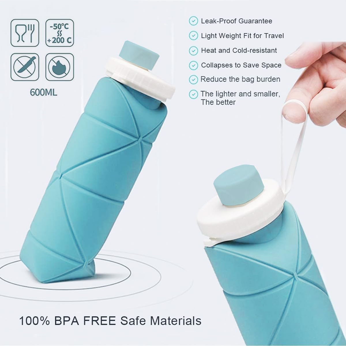 SoulPiks Folding Silicone Water Bottle (600 ml)