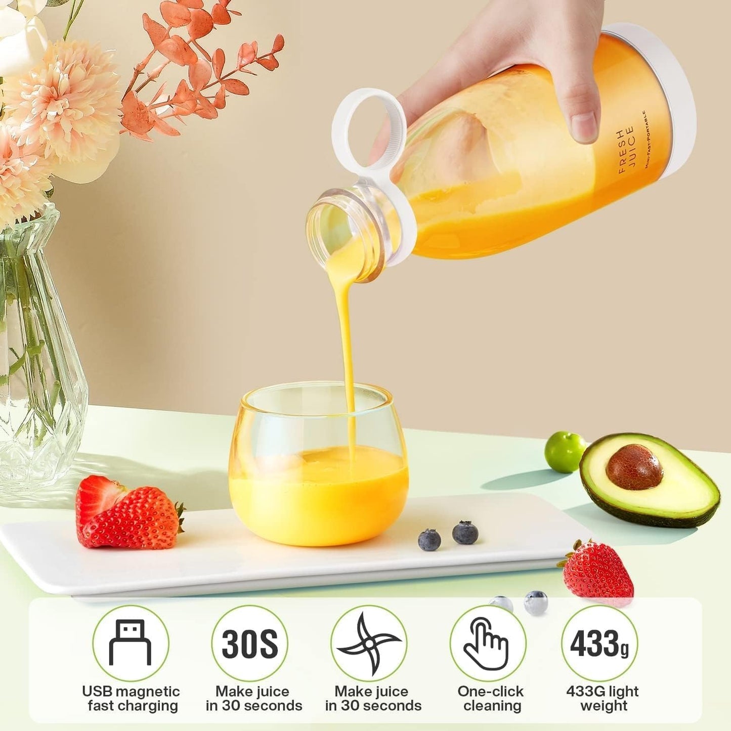 SoulPiks Portable Juicer – Rechargeable Mini Blender for Smoothies & Shakes (320 ml)