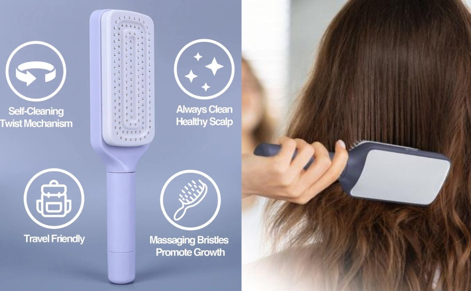 SoulPiks Self-Cleaning Detangler Brush – 4-in-1 Anti-Static Hair Massager Comb