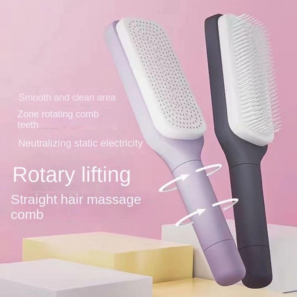 SoulPiks Self-Cleaning Detangler Brush – 4-in-1 Anti-Static Hair Massager Comb
