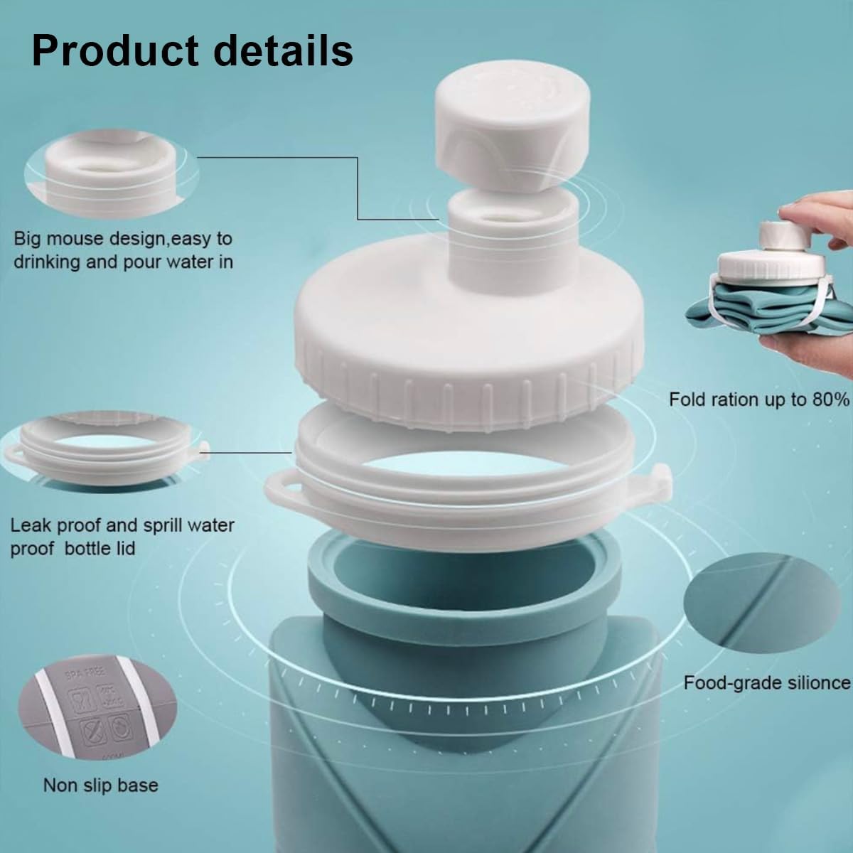 SoulPiks Folding Silicone Water Bottle (600 ml)