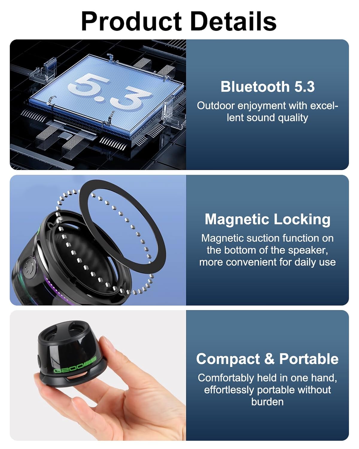 Portable Mini Magnetic Bluetooth Speaker (G200) with RGB Light