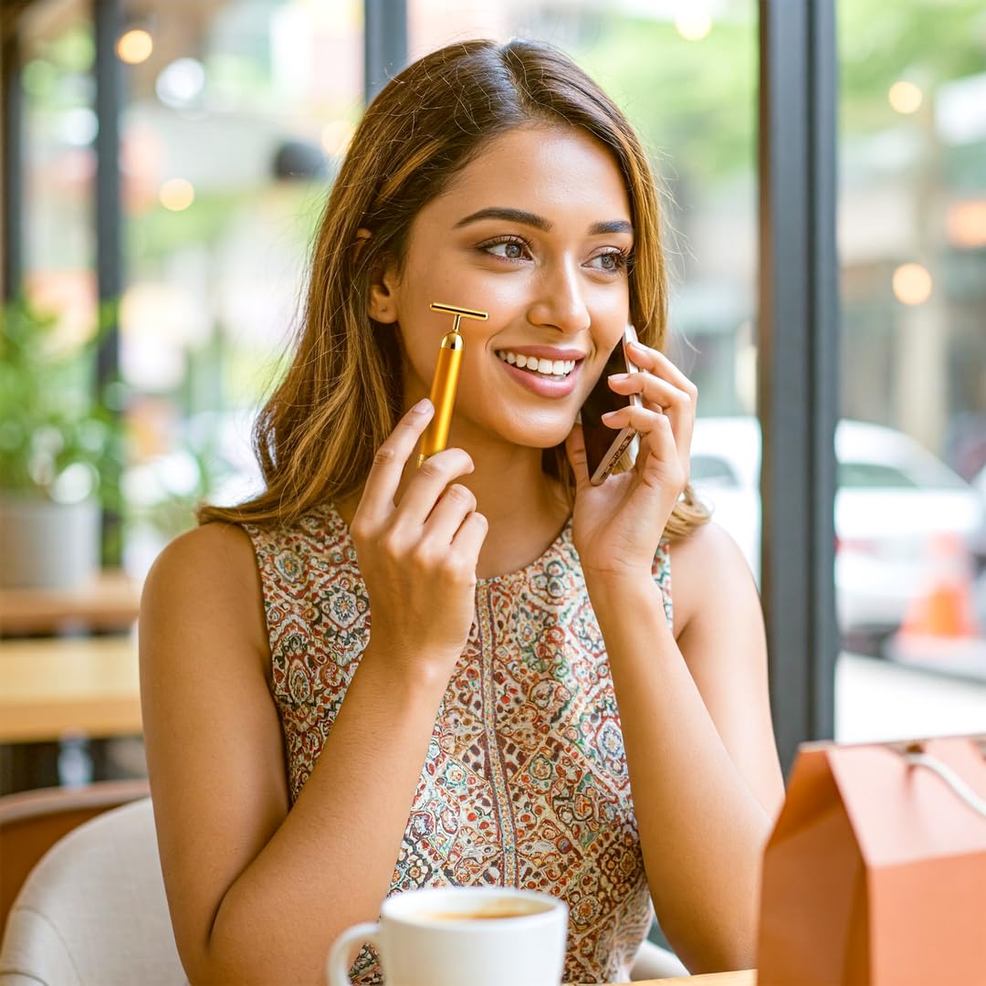 T-Shaped Portable Anti-Aging 24K Gold Facial Massager