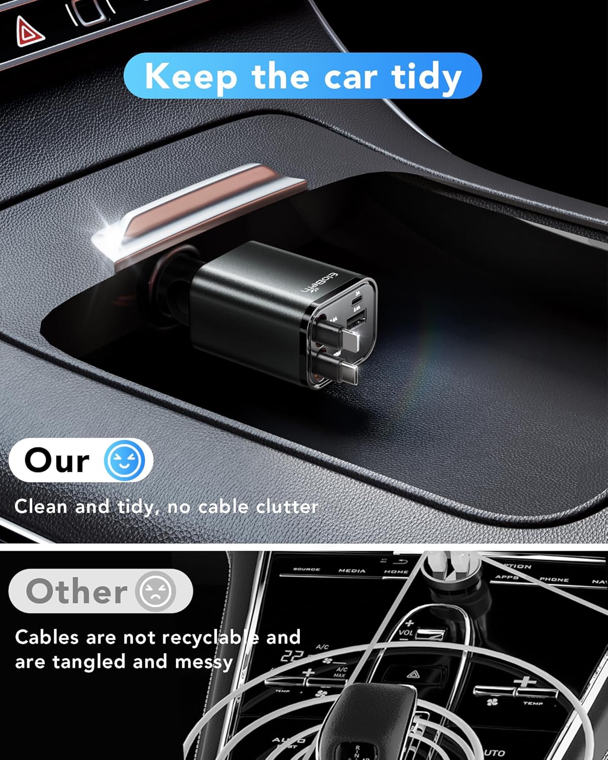 SoulPiks 4‑in‑1 Retractable Car Charger 📱🚗