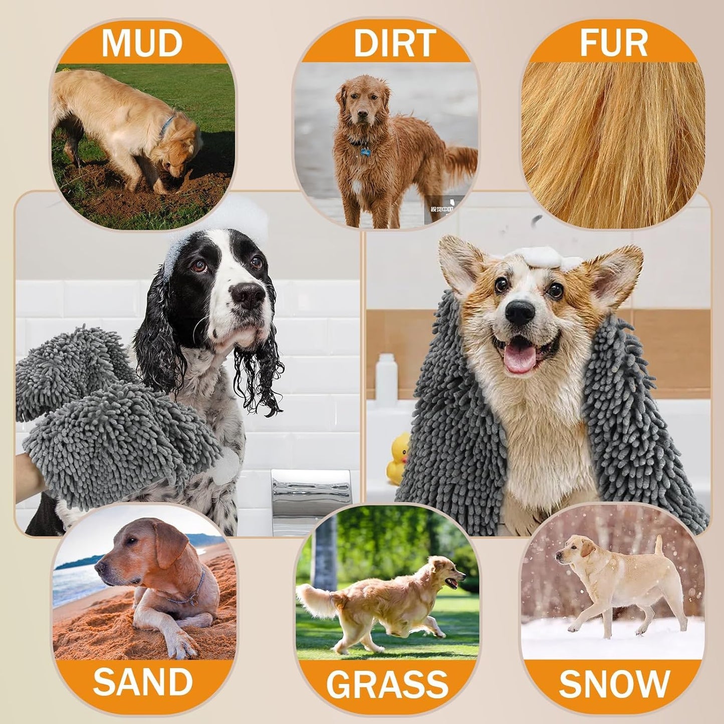Microfiber Pet Towels for Drying Pets (Dogs, Cats, all furry pets)