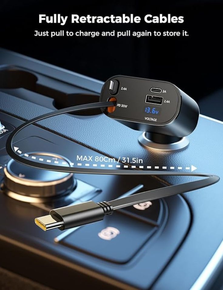 SoulPiks 4‑in‑1 Retractable Car Charger 📱🚗